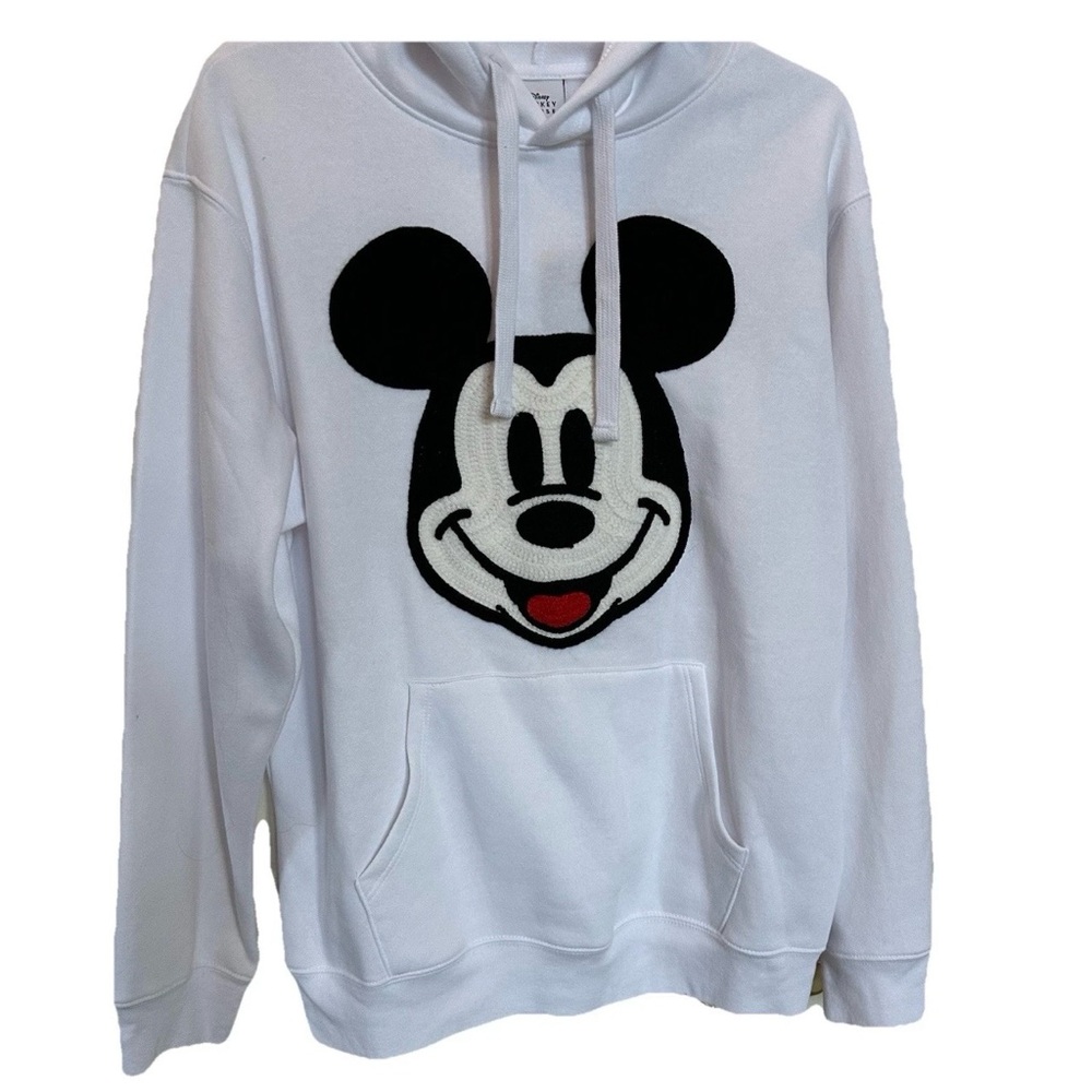 Disney Mickey Mouse Crochet Patch White Pullover Hoodie-Women’s M-Vacation Comfy